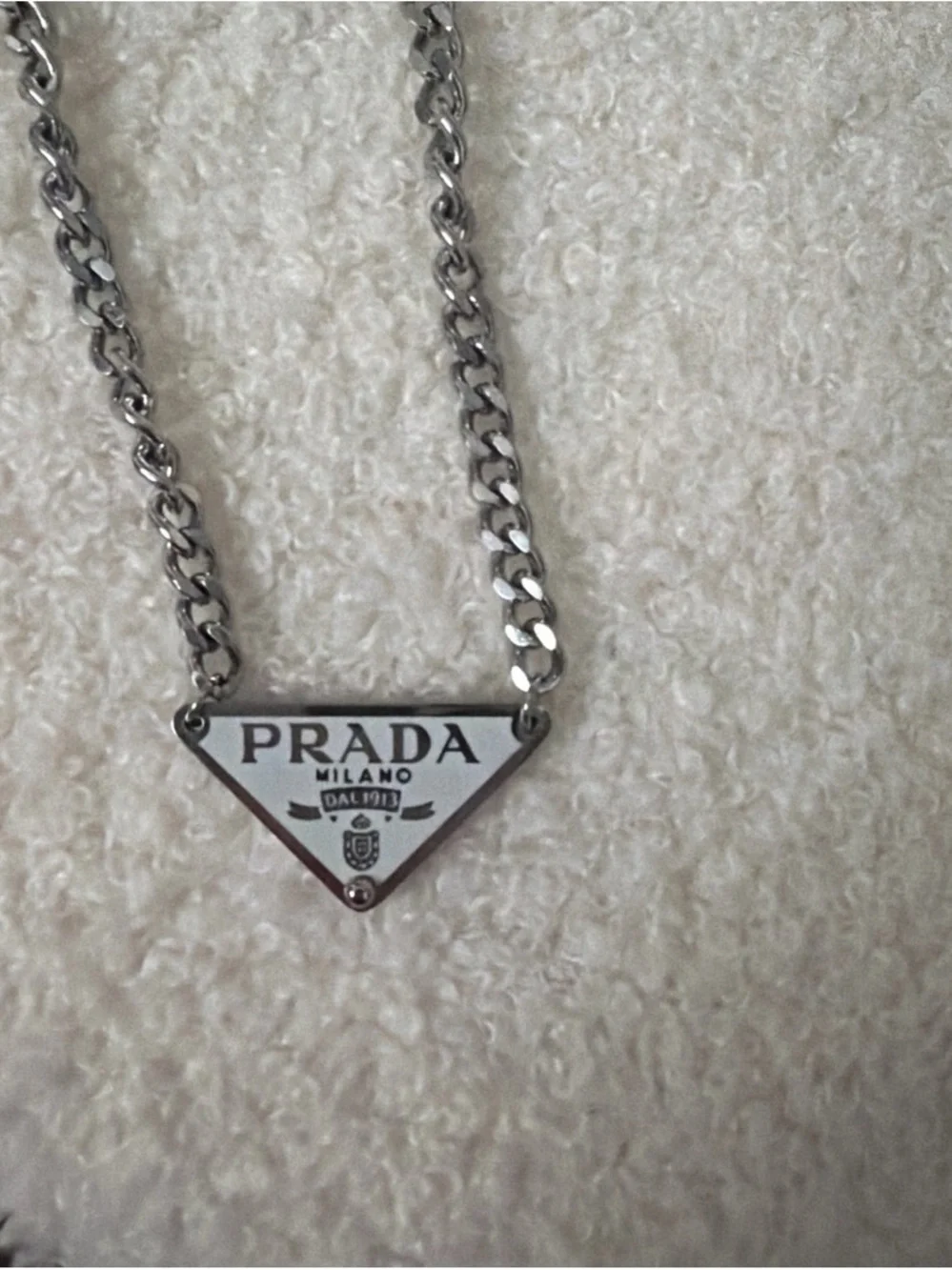 Silver White Triangle Prada Necklace